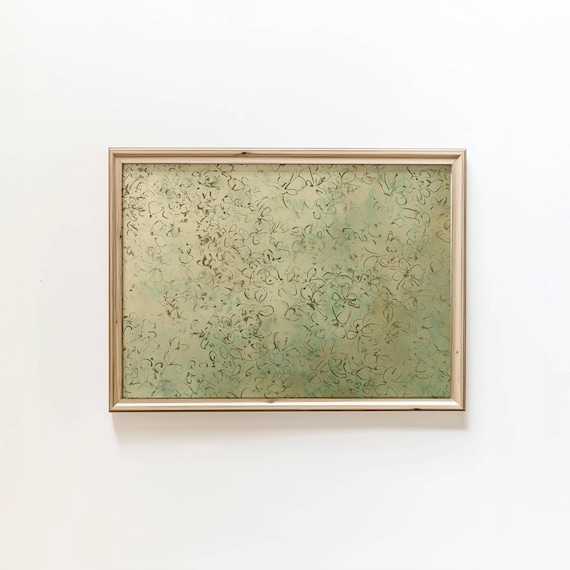 Olive Green Abstract Floral Scribble Textured Botanical Wall Art