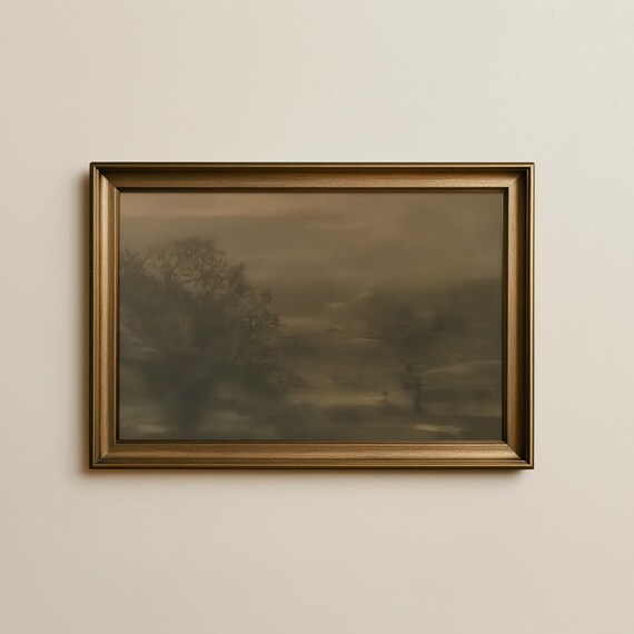 Moody Landscape Art Print, Cottage Core Lake