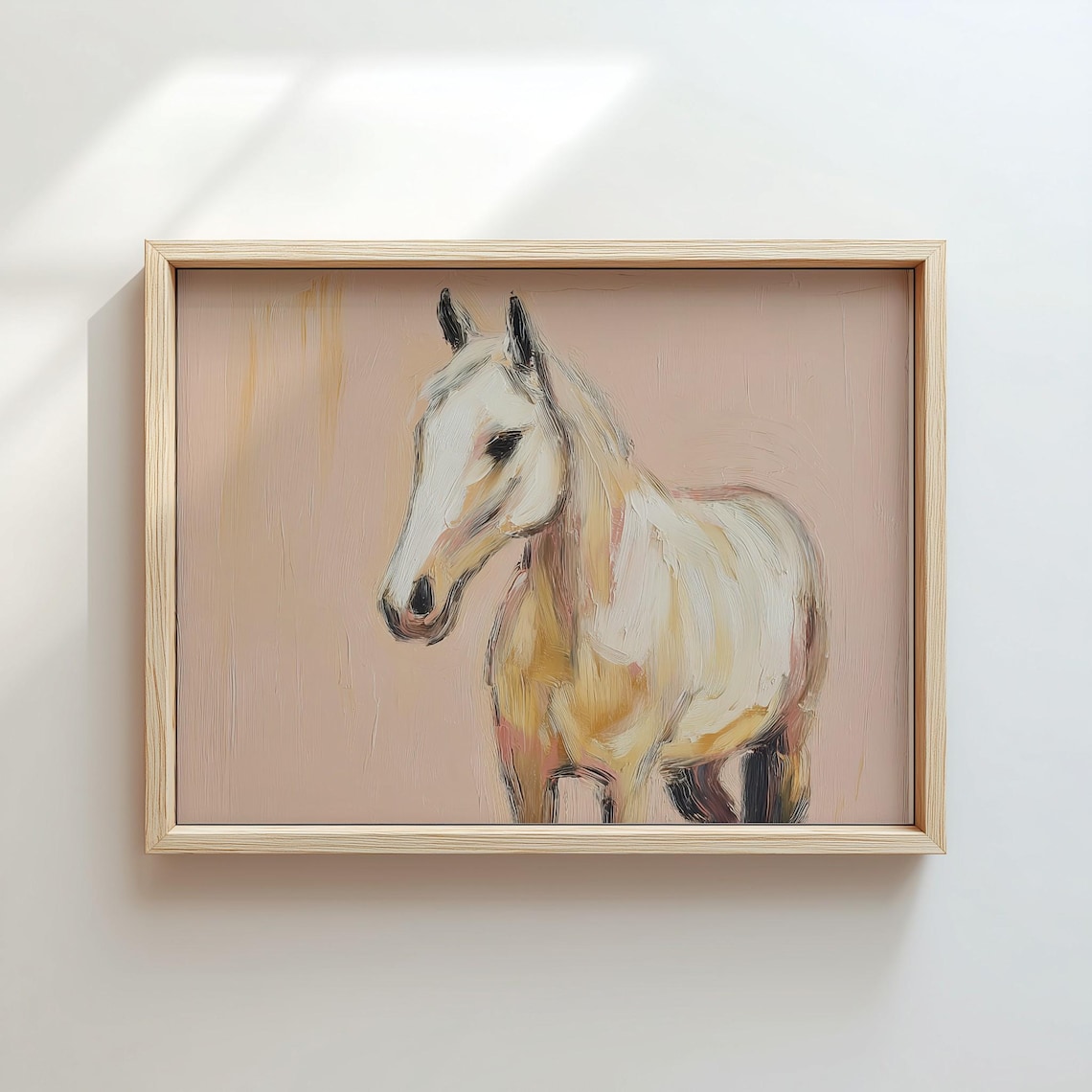 White Horse Portrait Oil Painting Blush Pink Equestrian Art Poster