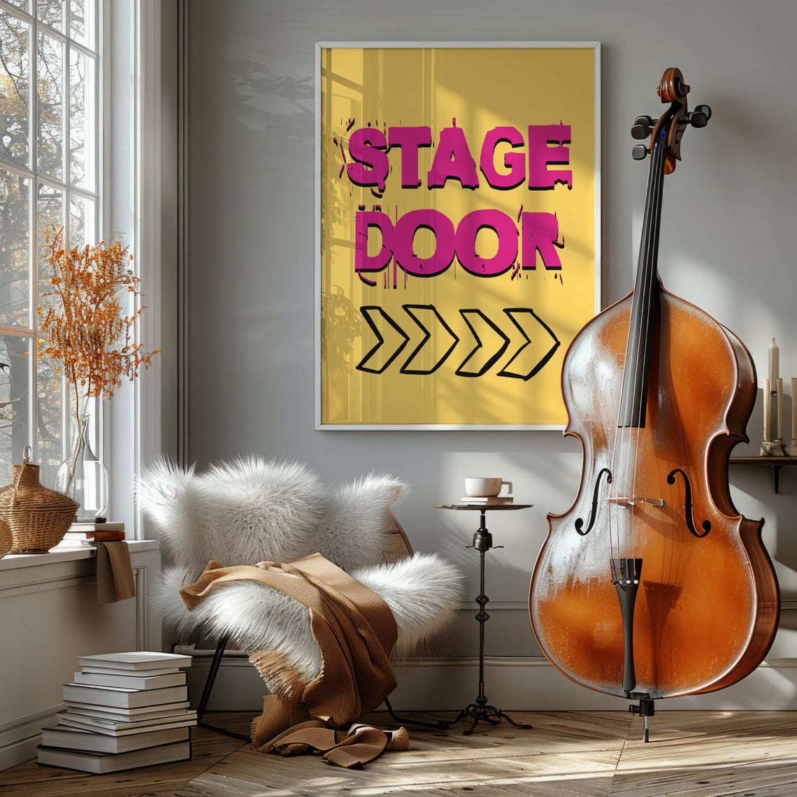 Stage Door Arrow Sign Yellow Pink Pop Art Backstage Theatre Poster - Image 2
