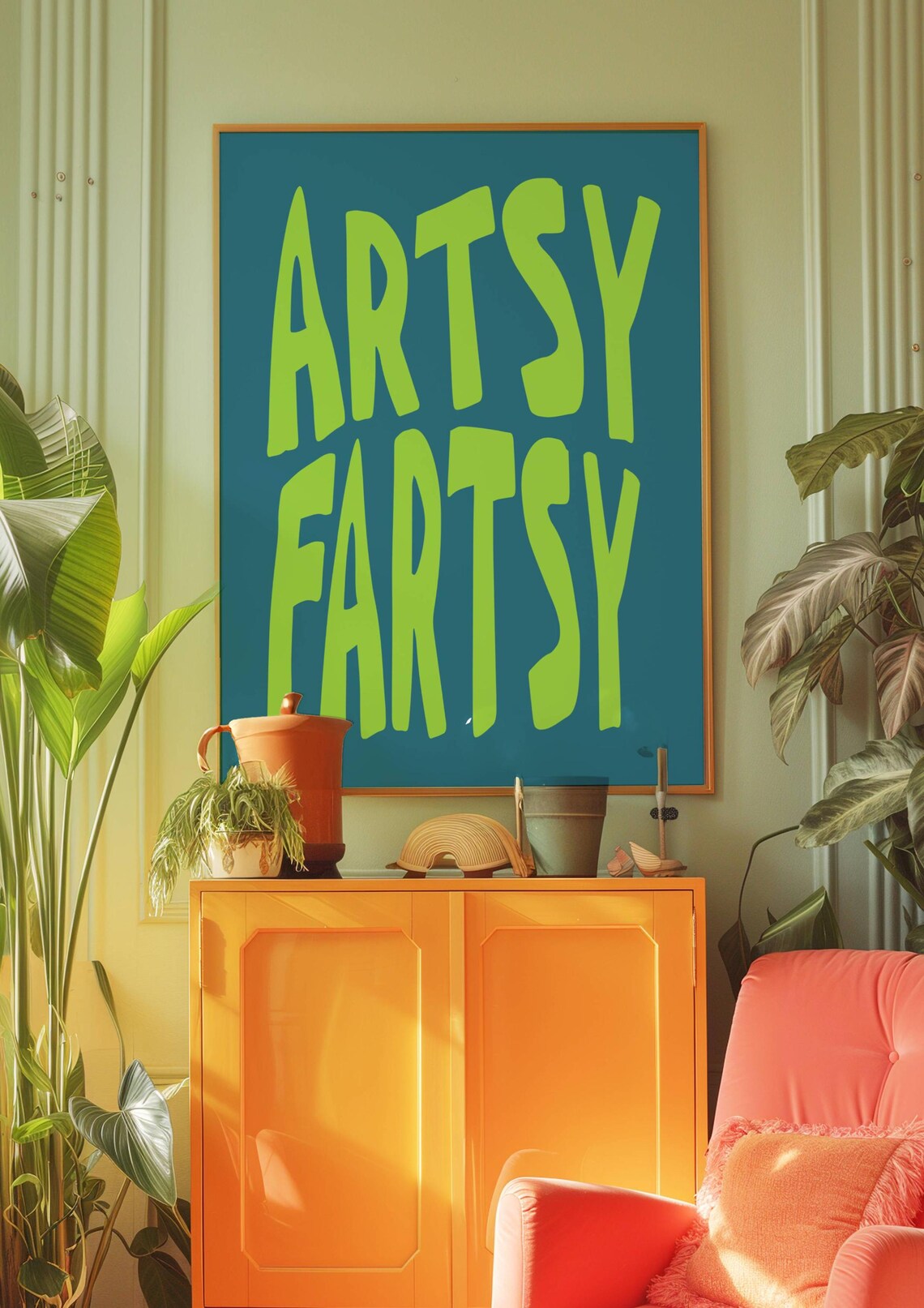 Artsy Fartsy Funny Quote Neon Green Retro Typography Art Poster Gift - Image 2