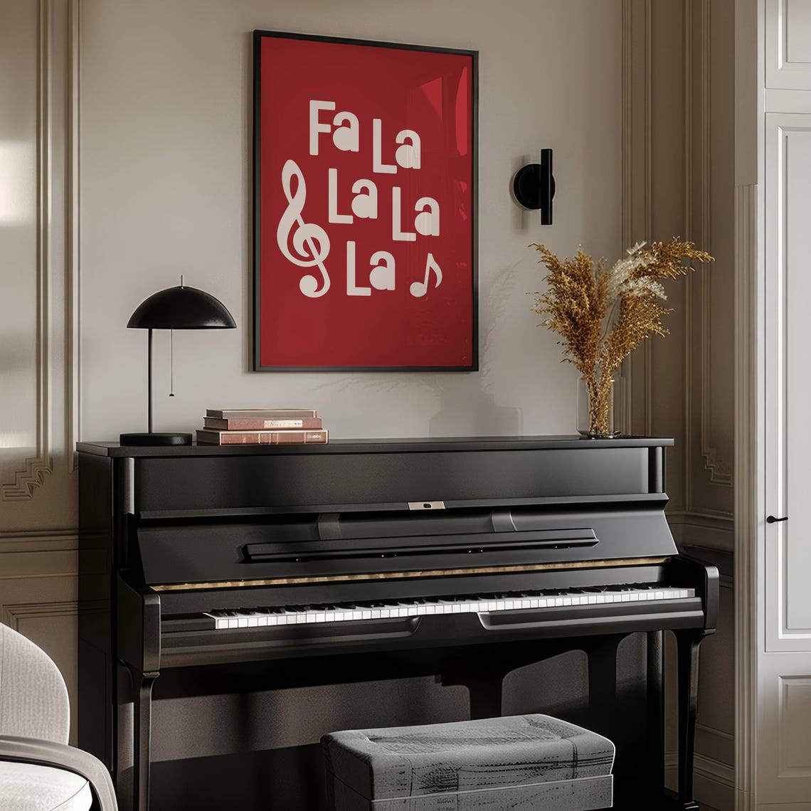 Fa La La La La Red Christmas Carol Sheet Music Style Holiday Poster - Image 4