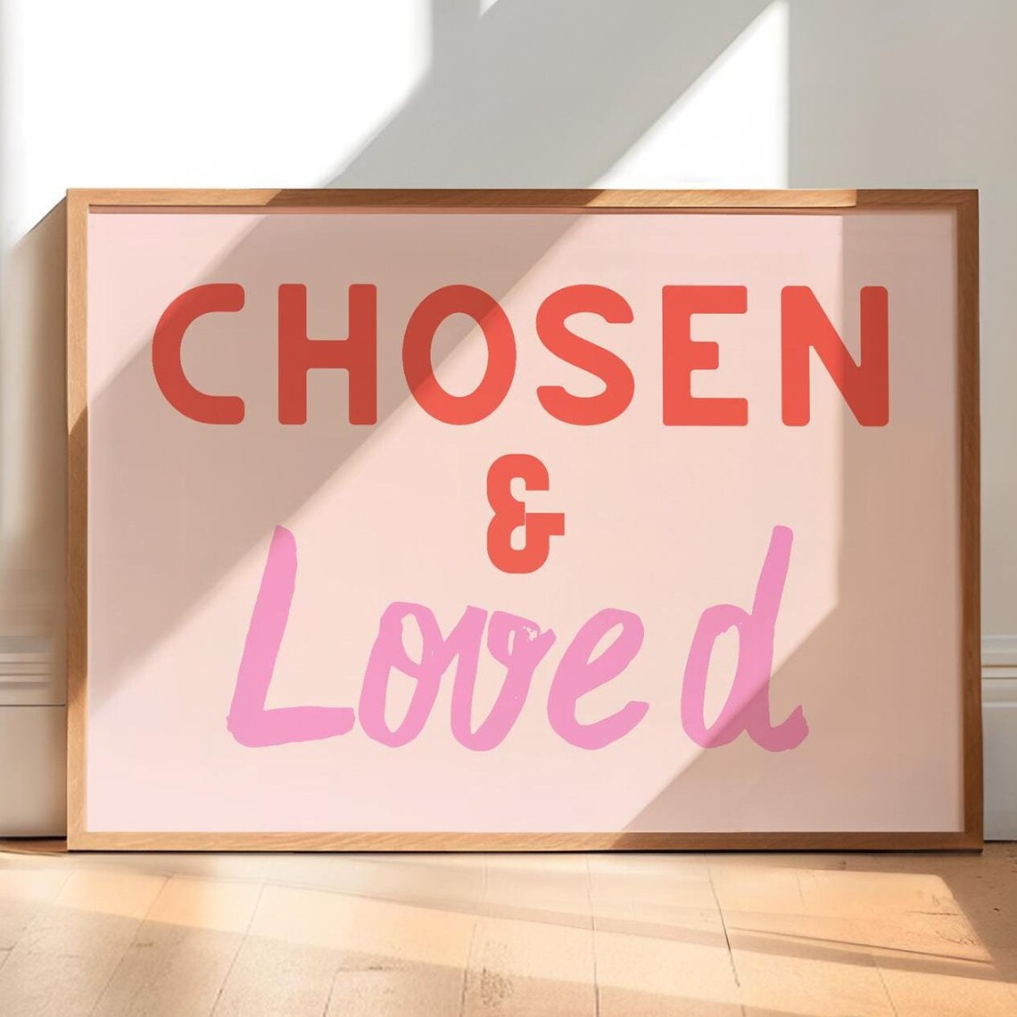 Chosen and Loved Pink Coral Typography Quote Wall Decor Poster