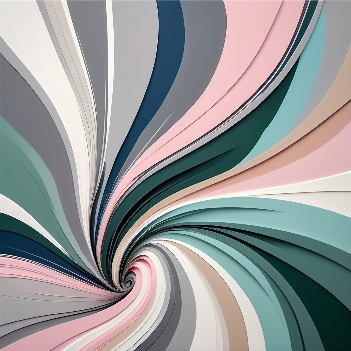 Modern Abstract Swirl Gray Blue Green Pink Pastel Fluid Art Print