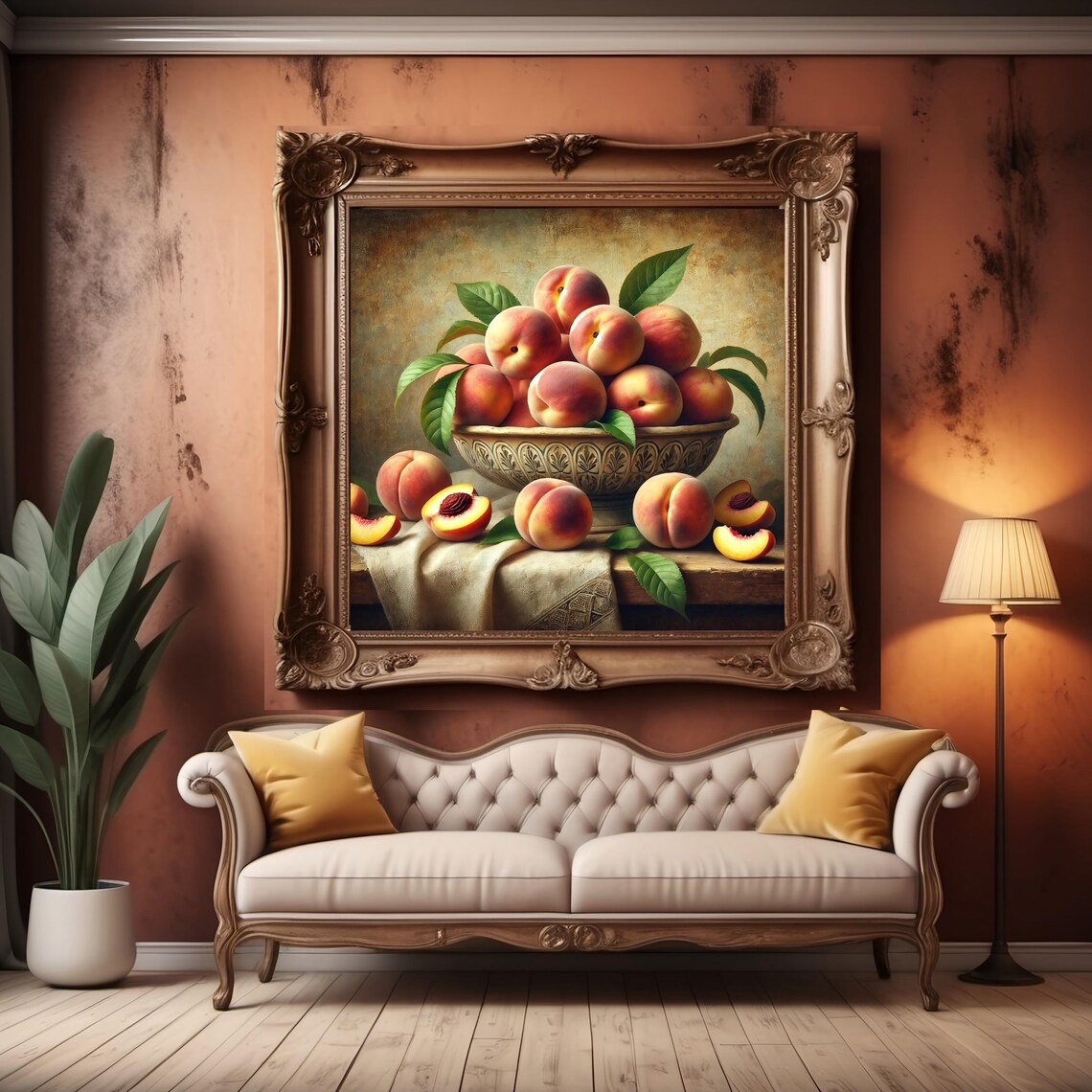 Vintage Peach Still Life Wall Art Rustic Fruit Bowl Print Impressionist Still Life Home Dcor Gift Idea For Her Instant - Image 3