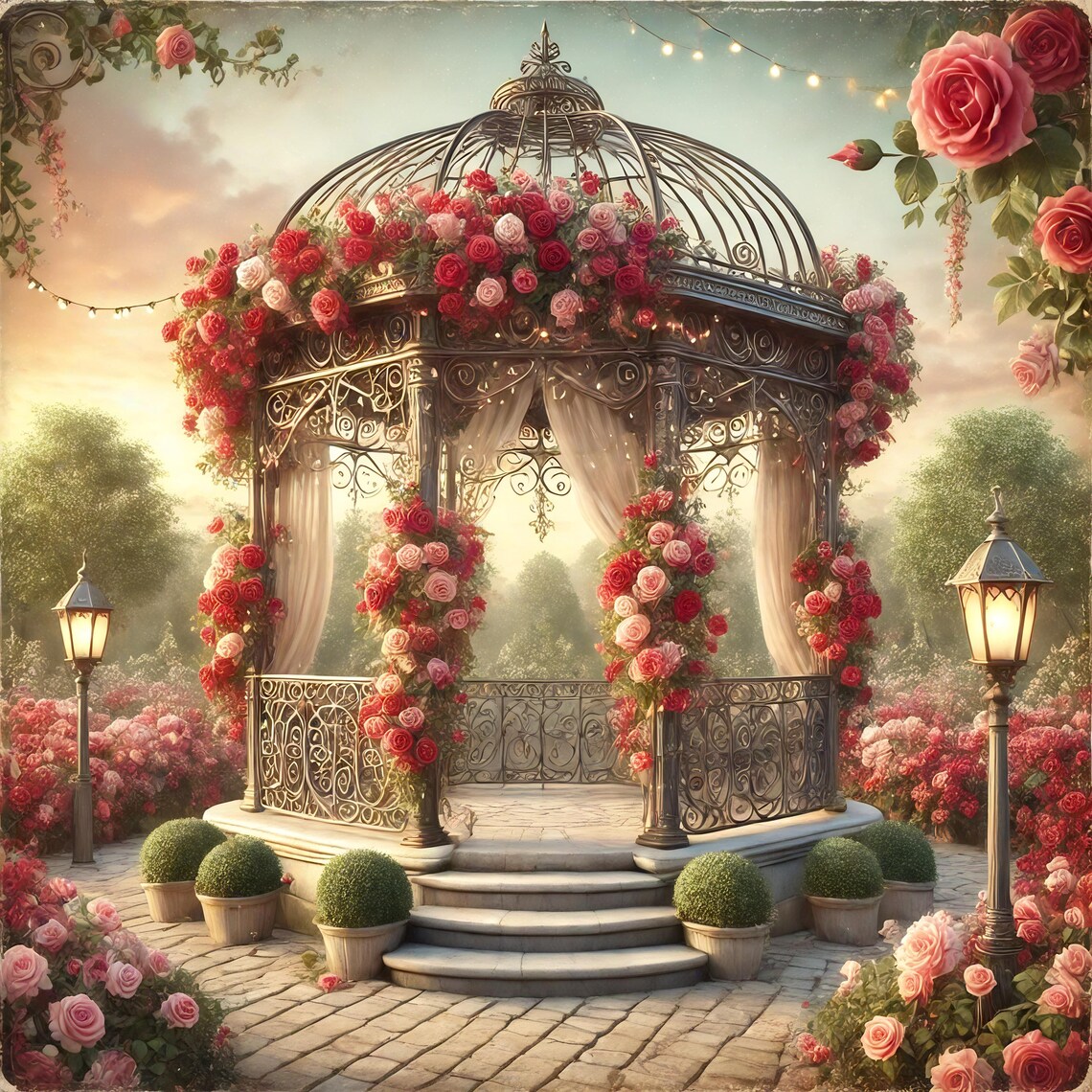 Rose Covered Iron Gazebo Garden Vintage Romantic Rose Poster