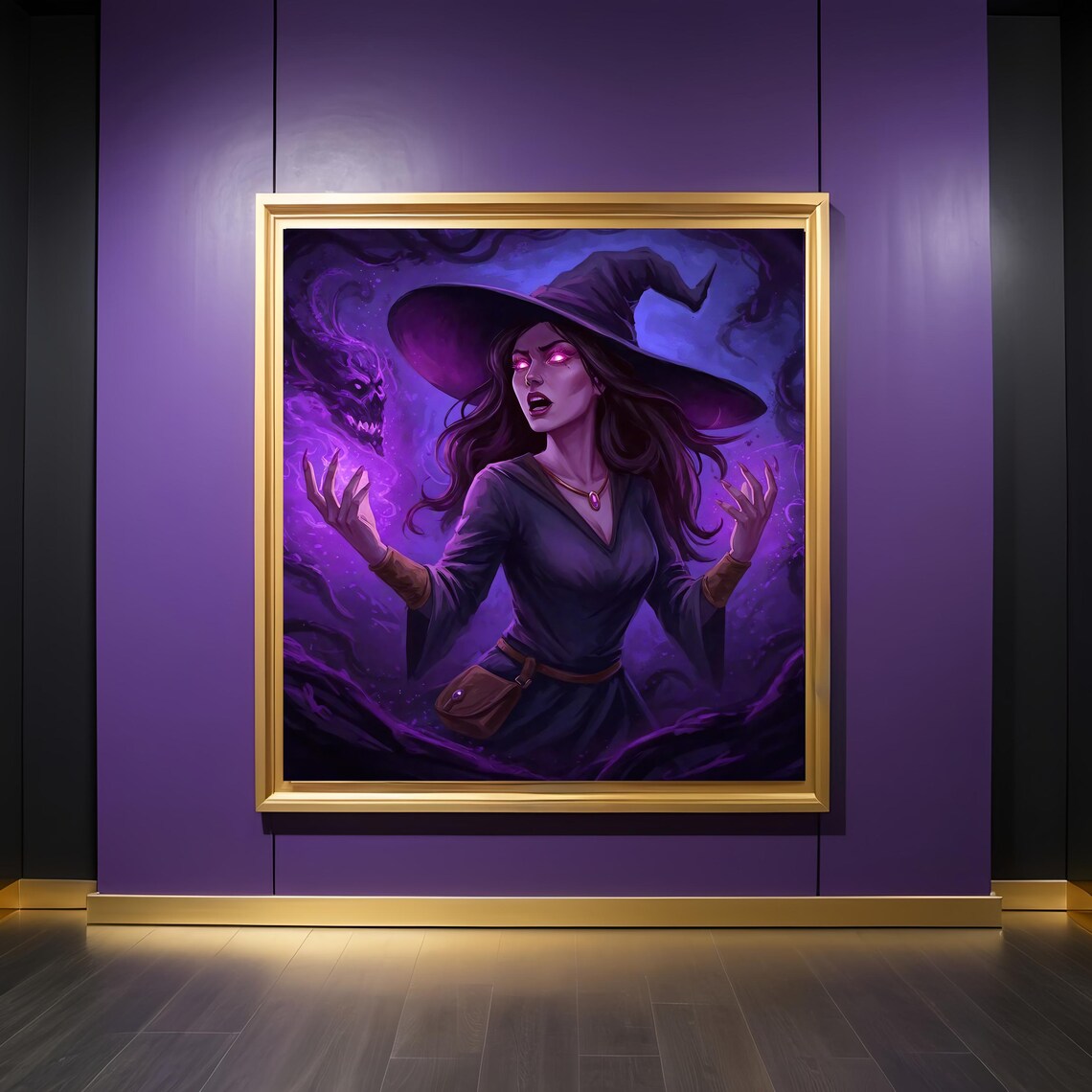 Dark Witch With Glowing Purple Eyes Smoke Skull Hat Gothic Fantasy Poster - Image 3