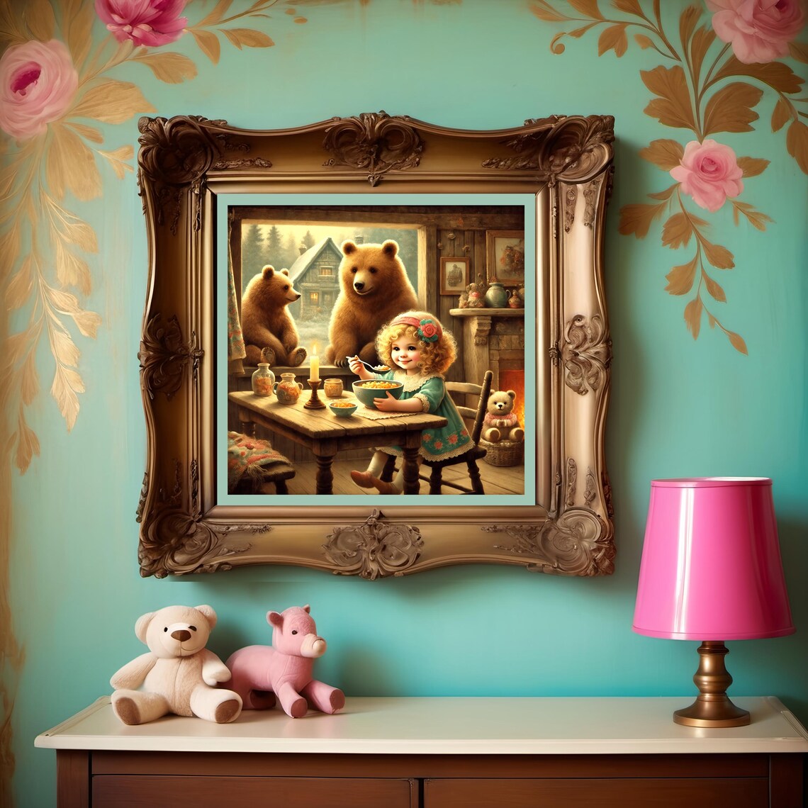 Goldilocks And The Three Bears Snowy Cabin Morning Scene Poster - Image 3