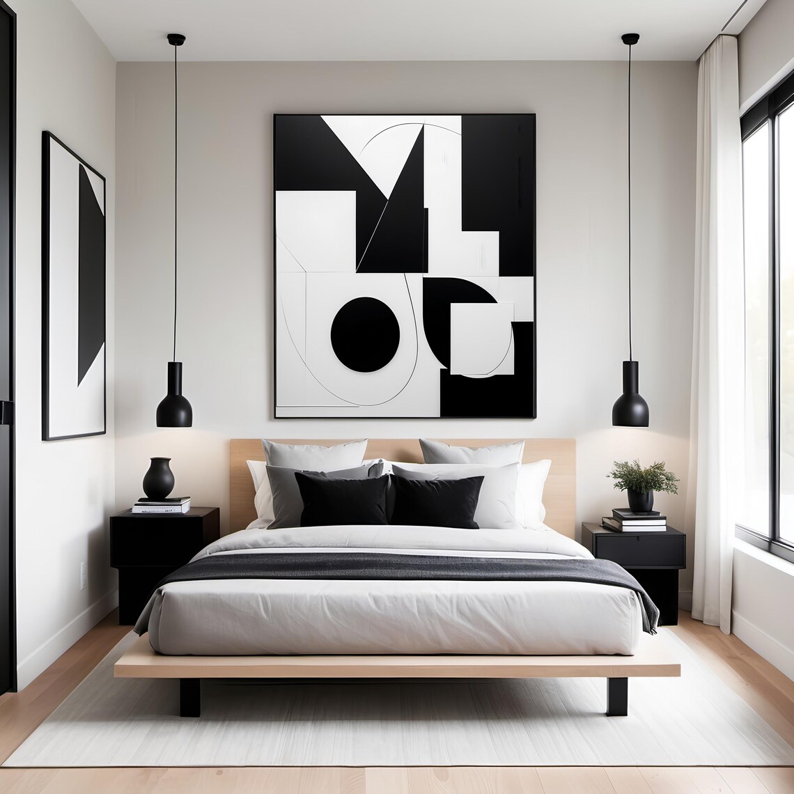 Black And White Geometric Circle Line Abstract Modern Art Poster - Image 2