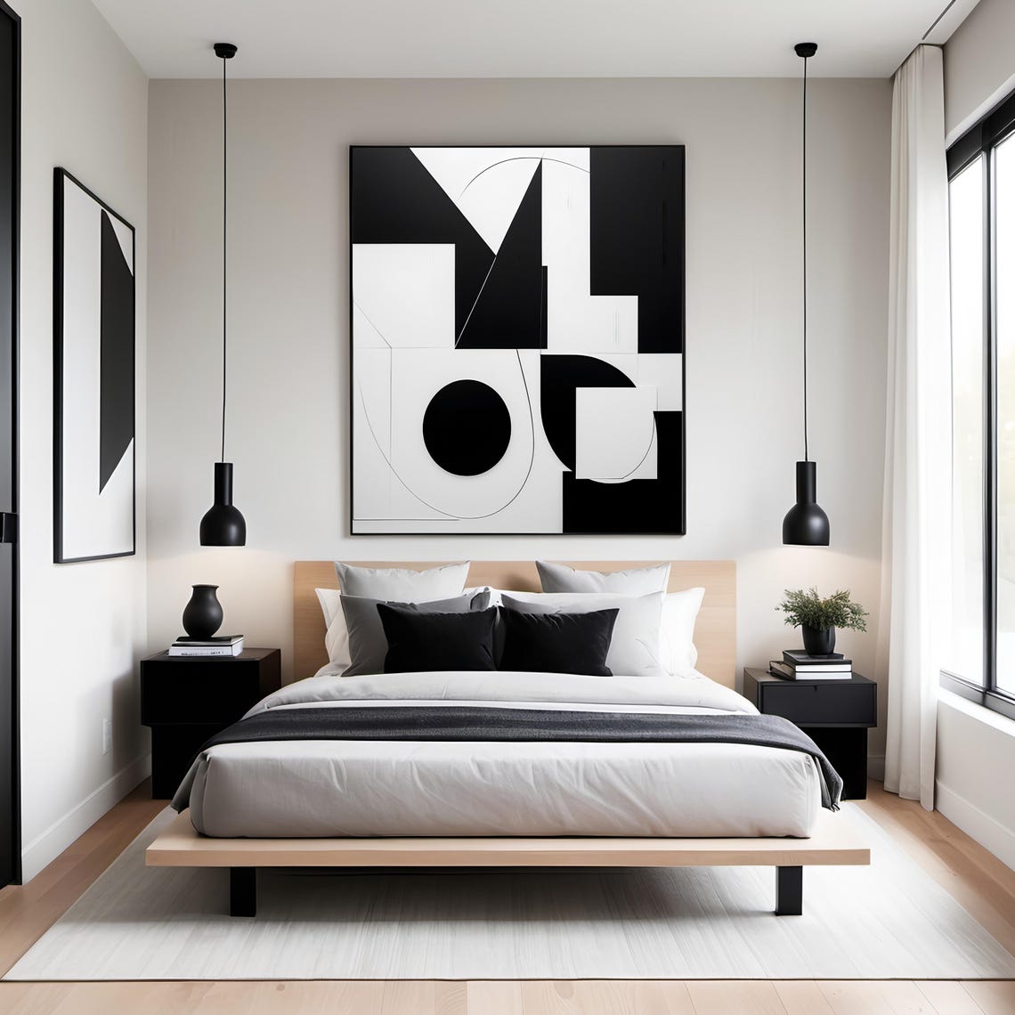 Minimalist Black And White Abstract Geometric Modern Art High Contrast Elegant Wall Decor For Home Or Office - Image 2