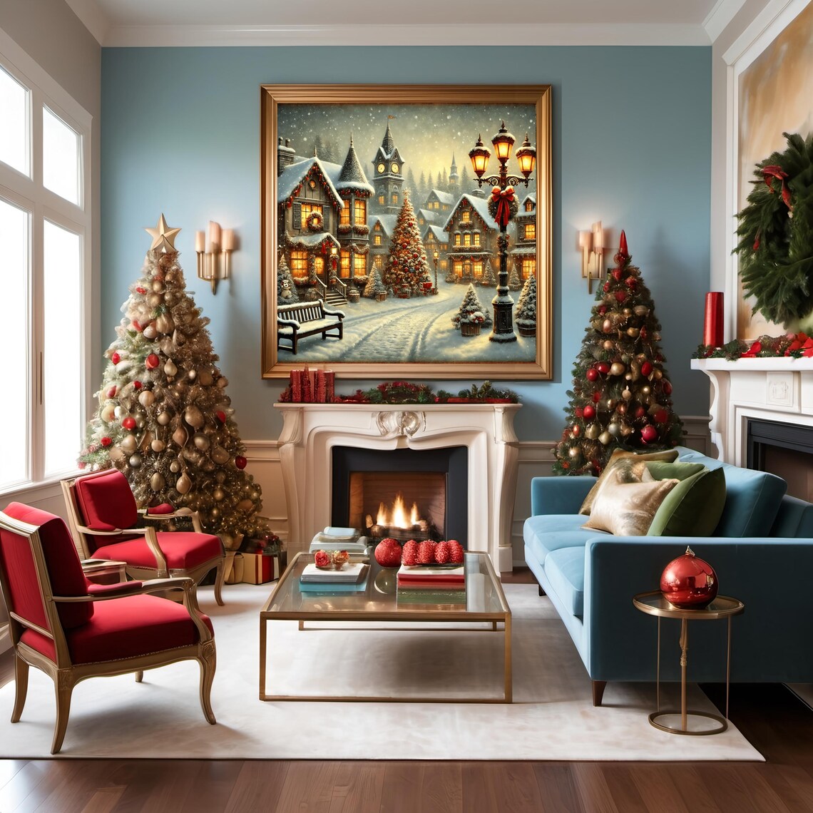 Vintage Christmas Town Art Print, Holiday Decor - Image 3
