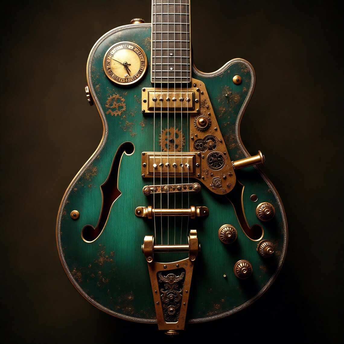 Steampunk Electric Guitar Art Print, Clockwork Music