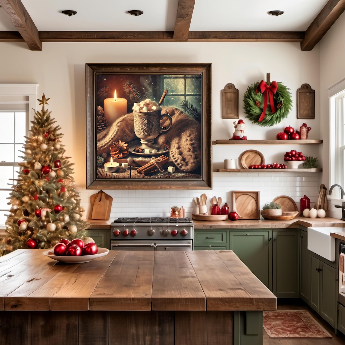Hot Cocoa Vintage Holiday Art Print, Rustic Winter - Image 2