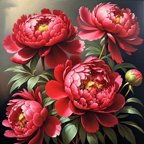 Bold Red Peony Print Floral Wall Art Valentine Gift Idea For Botanical Flower Lover Valentine Gift For Her Instant Decor