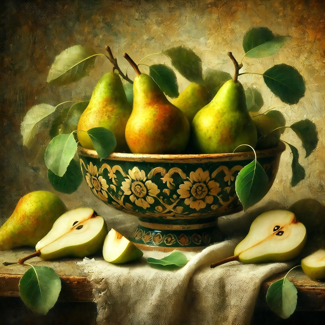 Vintage Pear Still Life Art Print, Rustic Fruit