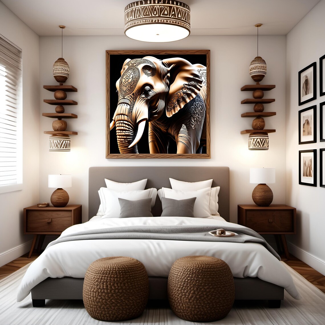 Golden Tattooed Elephant Mandala Henna Black Bold Animal Wall Poster - Image 3