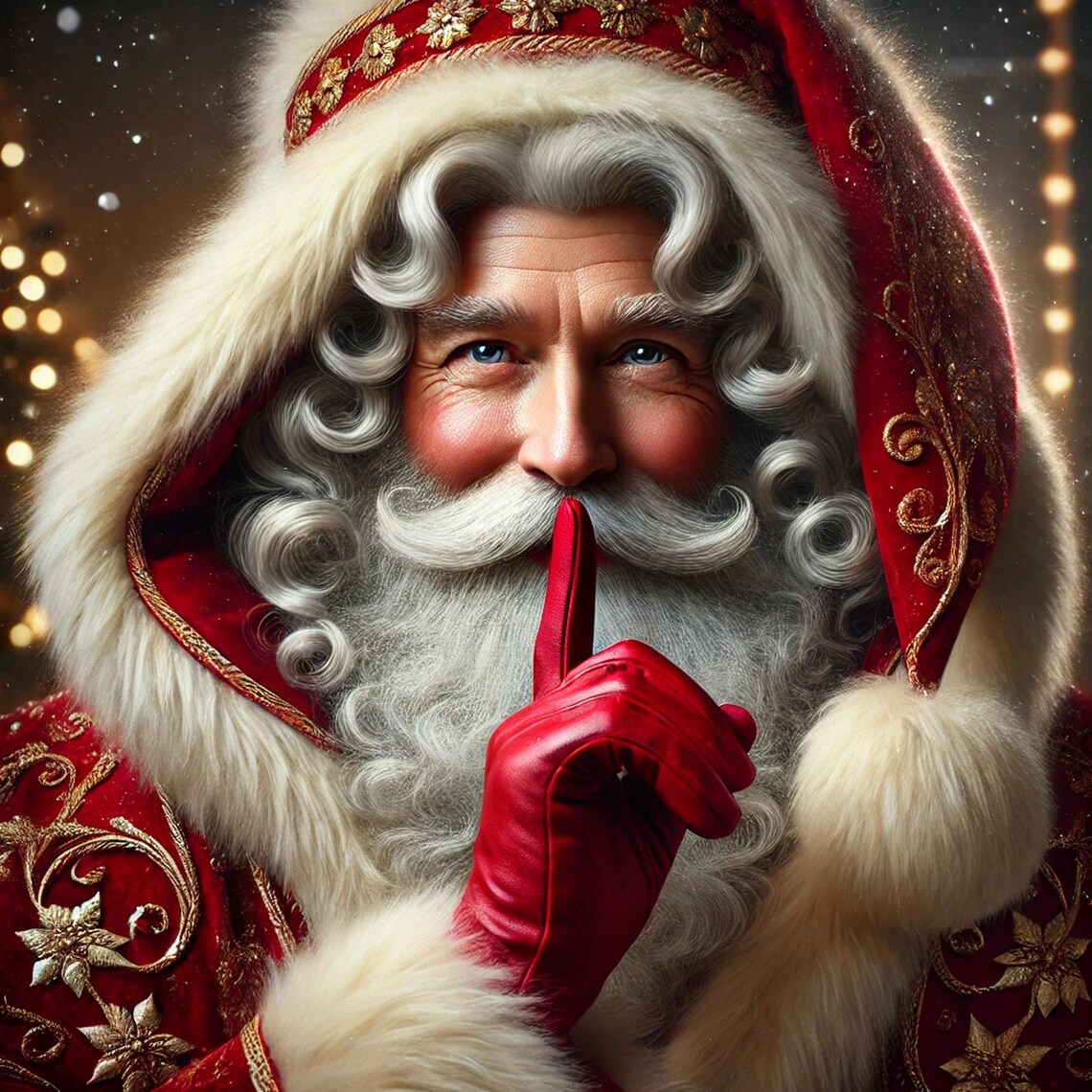 Santa Shhh Illustration, Festive Christmas Art Print