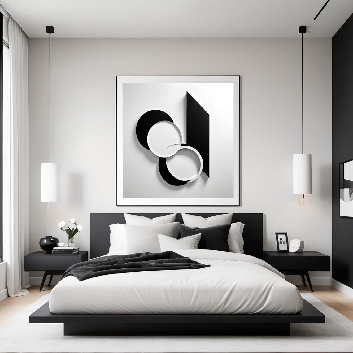Minimalist Black White 3D Circles Geometric Sculptural Art Poster - Image 2