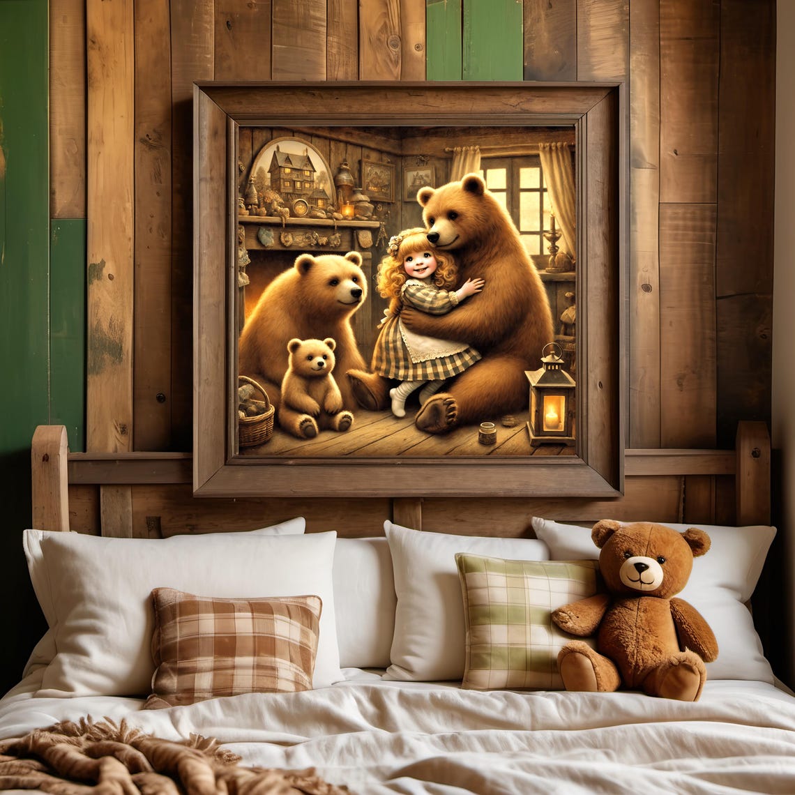 Goldilocks Hugging The Big Bear By The Cabin Fireplace Poster - Image 2