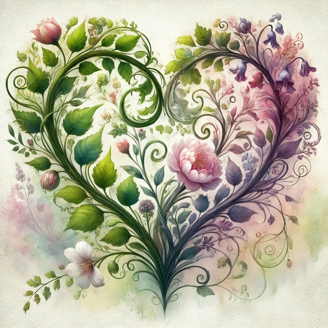 Botanical Heart Floral Design, Valentine Art Print