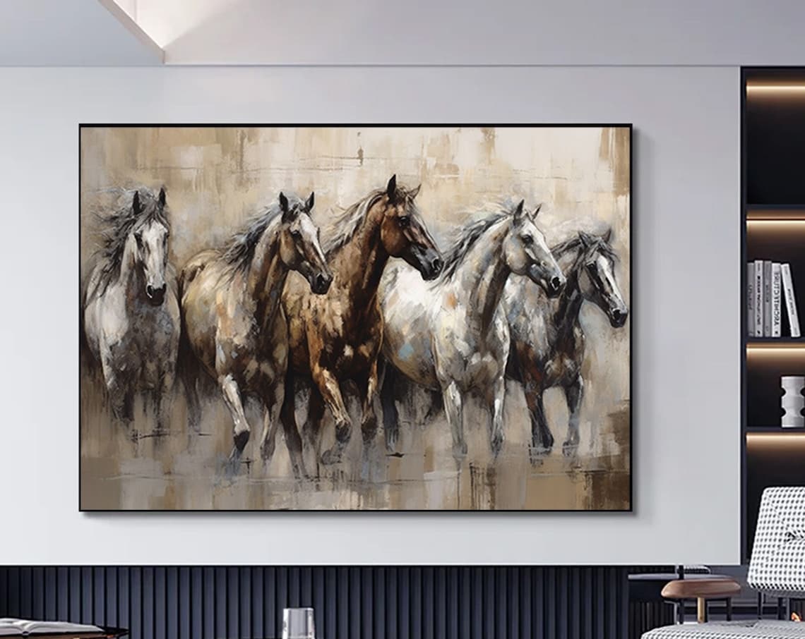 Running Horses Art Print, Creative Animal Painting
