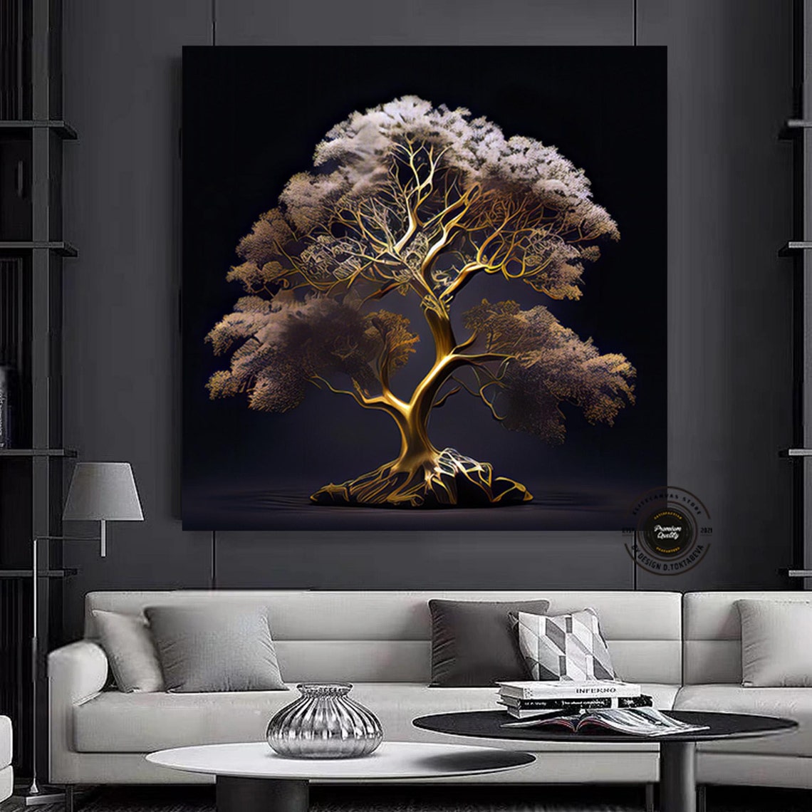 Golden Tree of Life Shimmering Gold Branches Black Background Poster