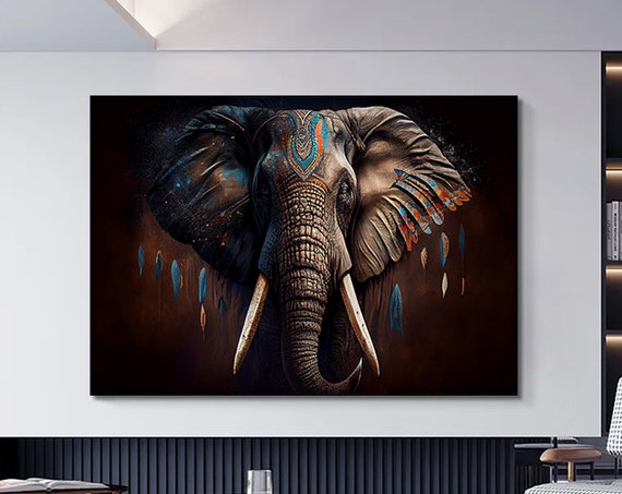 Horny Elephant Colorful Picture Wall Art Canvas Print Home Decor Animals Handmade Hanging