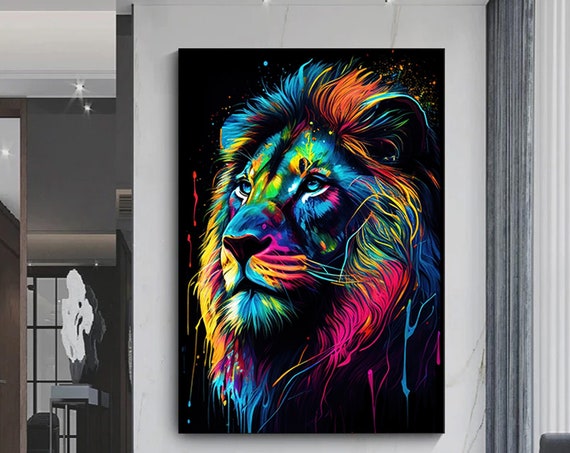 Abstract Graffiti Art Lion Painting Modern Animal Street Colorful Canvas Poster Print Wall Picture Living Room Home Decor