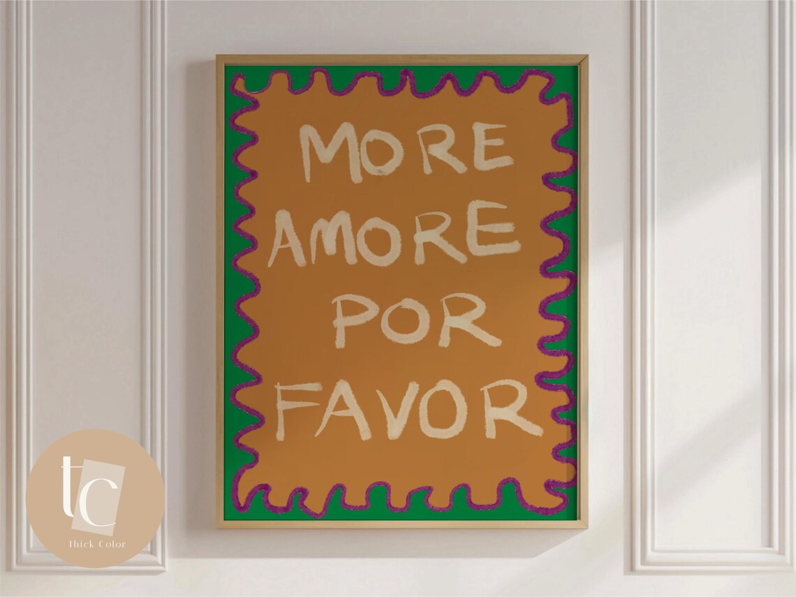 More Amore Por Favor Playful Hand Lettered Colorful Wall Poster