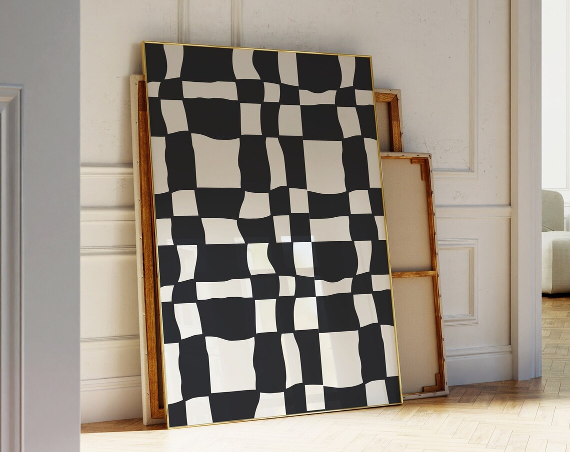 Funky Checkered Retro Geometric Abstract Art Print