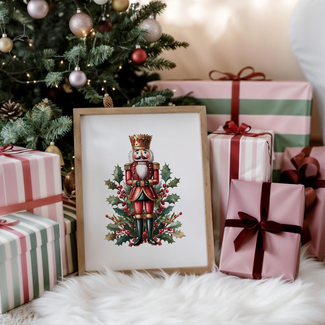 Nutcracker Soldier Holly Berry Wreath Christmas Holiday Wall Art - Image 2