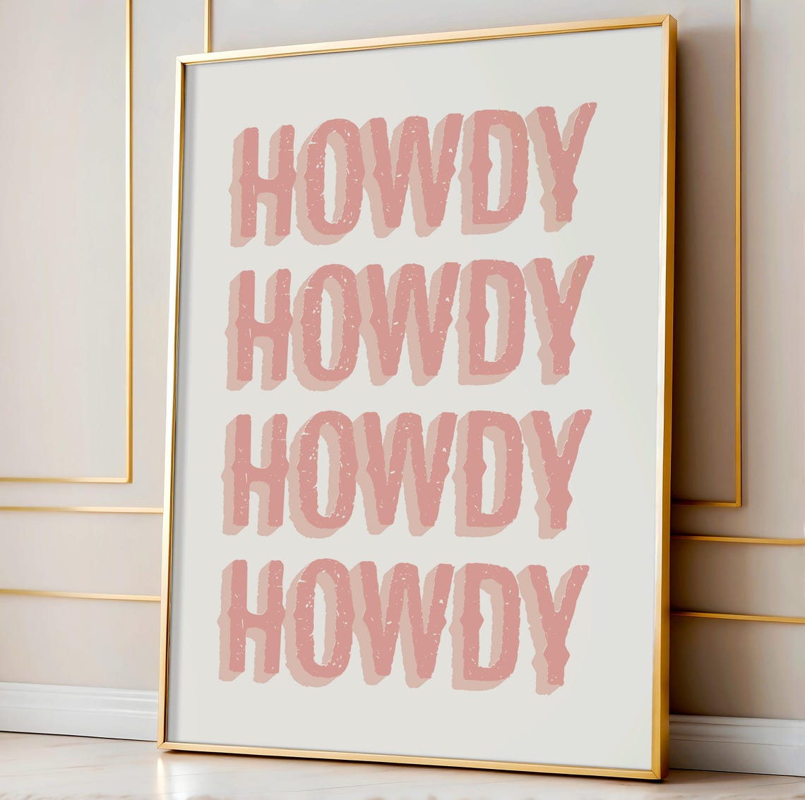 Pink Shadow Howdy Repeat Western Typography Cream Cowgirl Poster