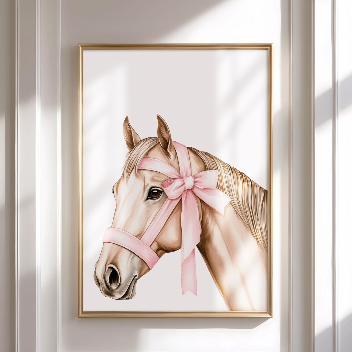 Horse Pink Bow Watercolor Equestrian Cowgirl Nursery Wall Art - Image 2