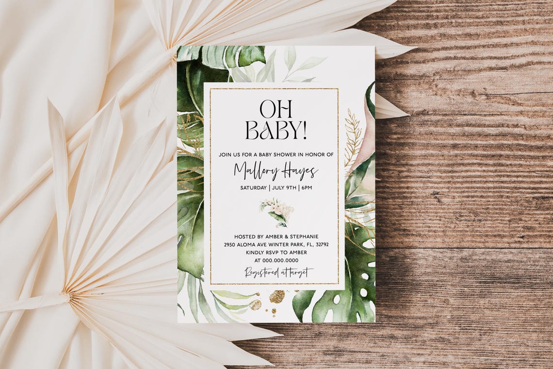 Oh Baby Tropical Baby Shower Invitation Template Palm Leaf Editable - Image 3