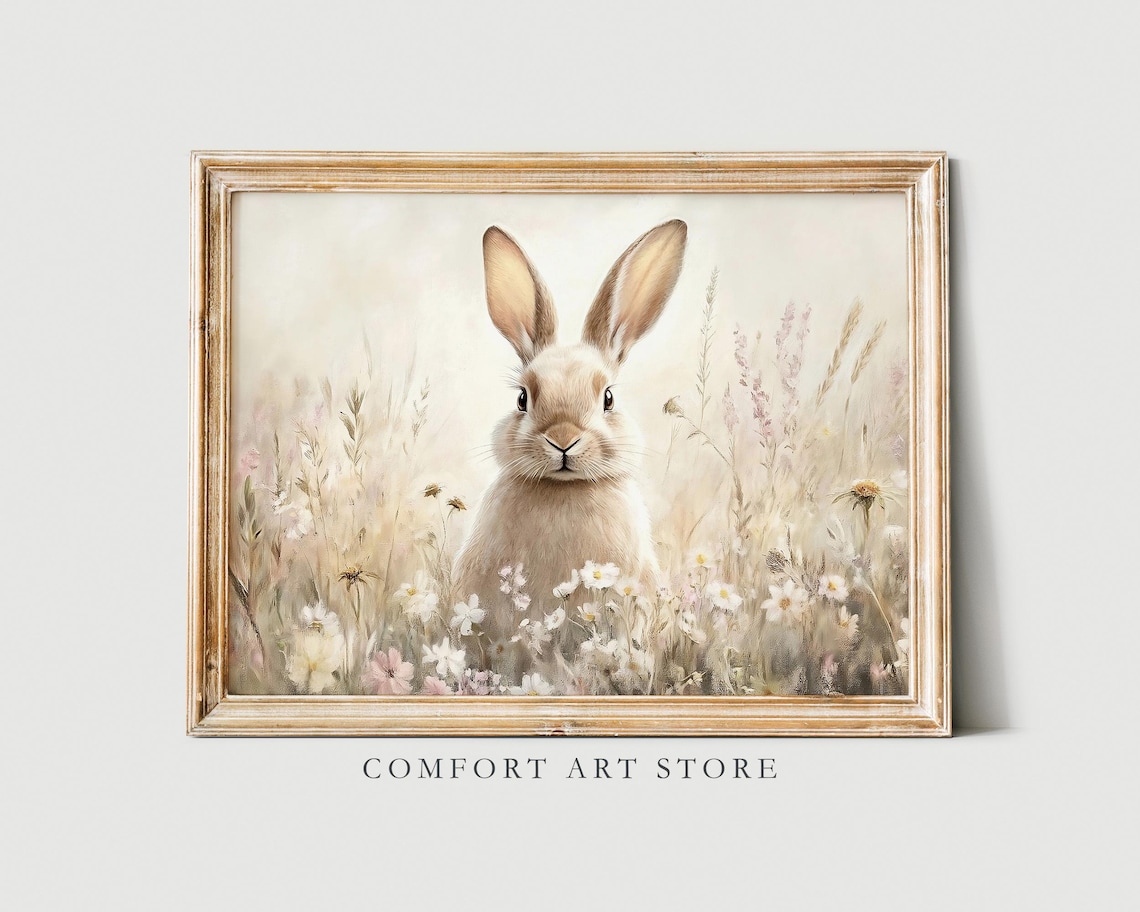 Easter Bunny Print, Neutral Spring Rabbit Art Print - Image 4