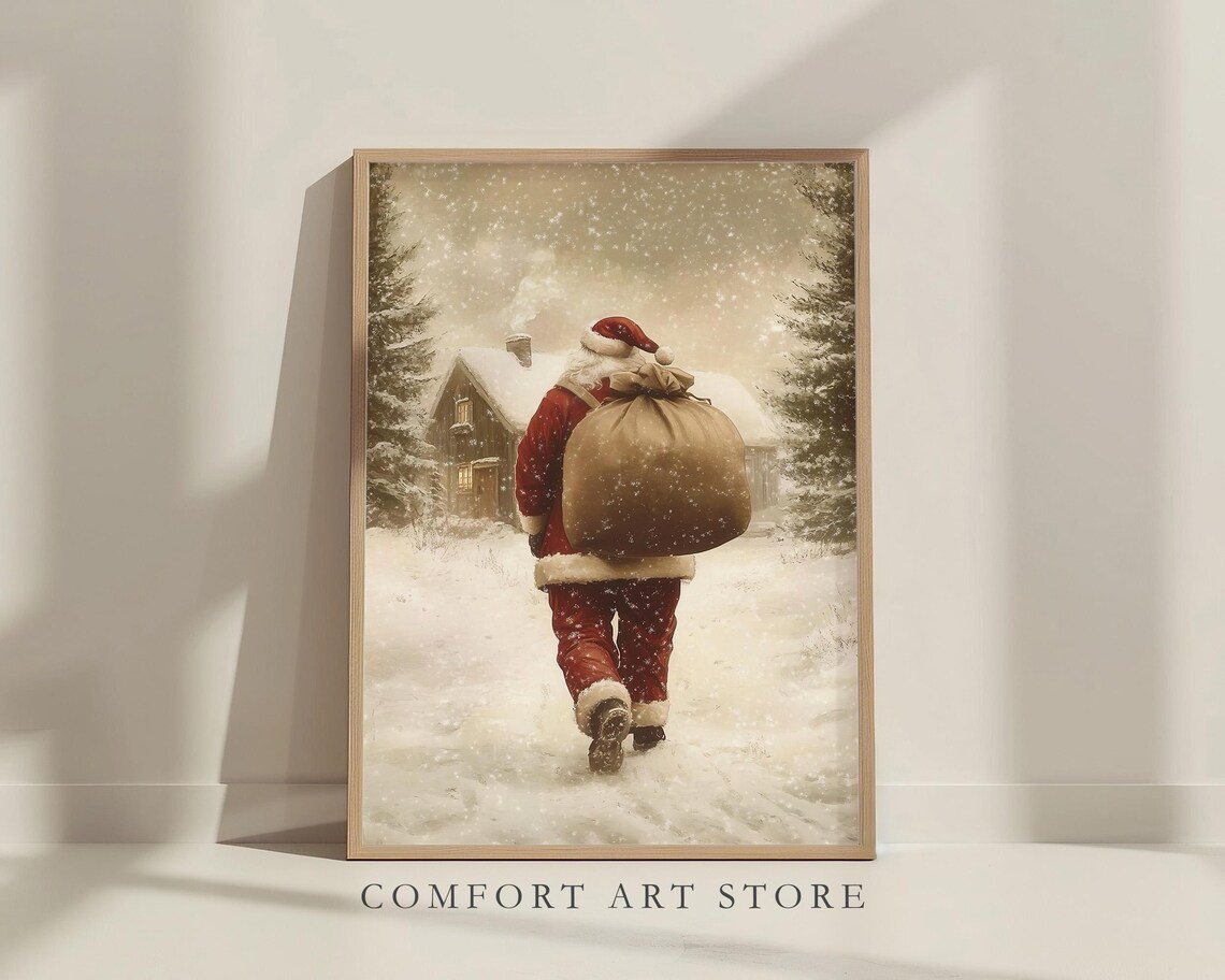 Santa Claus Print Vintage Christmas Wall Art Antique Santa Painting Winter Landscape Holiday Decor Christmas Gift Santa Wall Art - Image 7