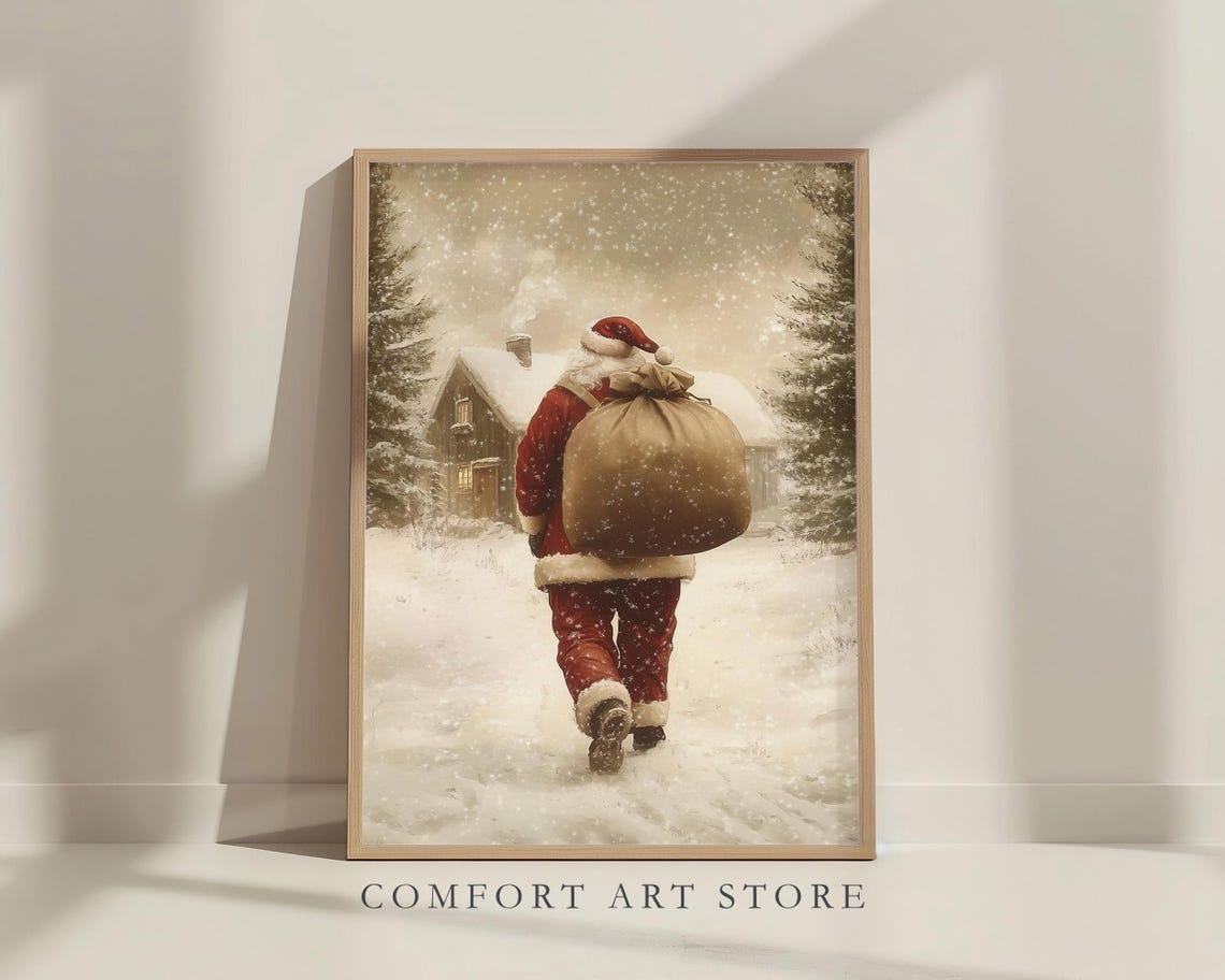 Santa Claus Walking Through Deep Snow with Gift Sack Wall Art - Image 7
