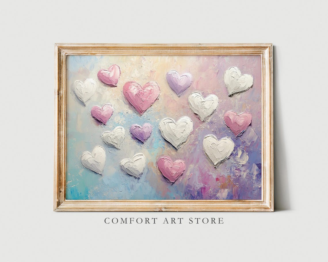 Pastel Impasto Hearts Lavender Blue Romantic Valentine Wall Poster