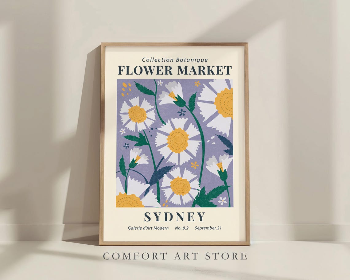 Sydney Flower Market Vintage Daisy Botanical Floral Art Poster