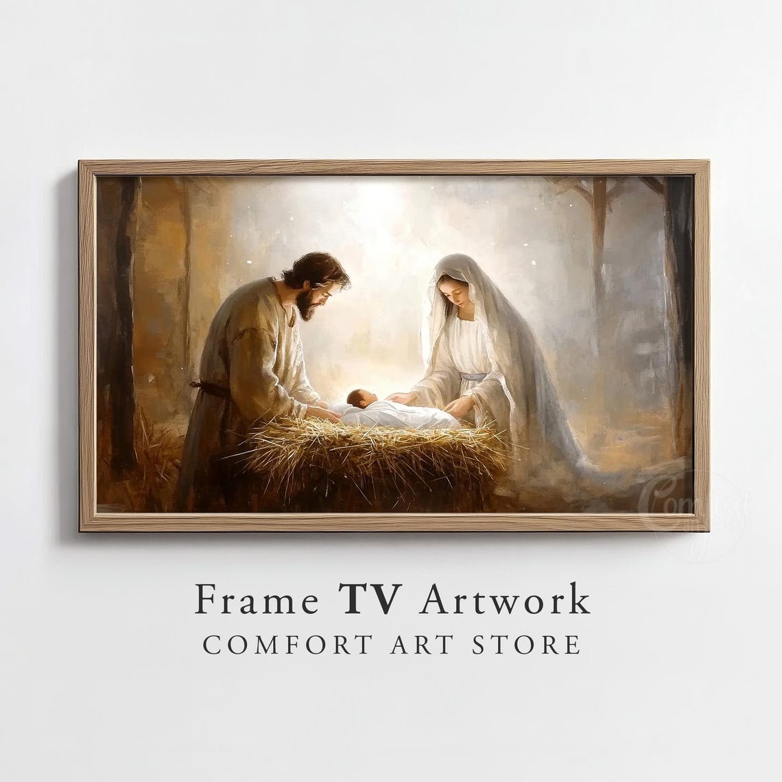 Mary And Joseph Gazing At Baby Jesus In The Manger Nativity Poster