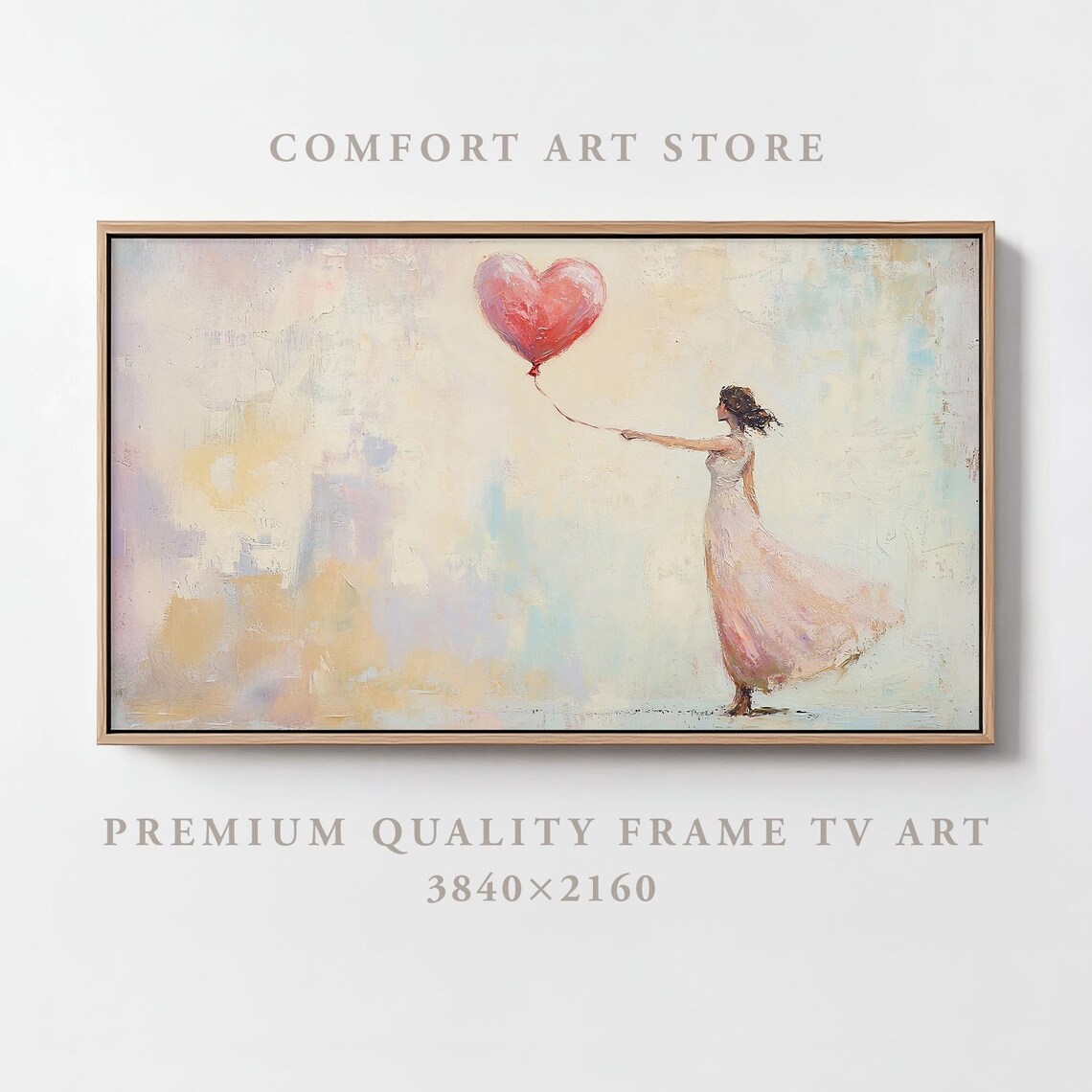Woman Reaching Red Heart Balloon Frame TV Artwork Romantic Poster - Image 5