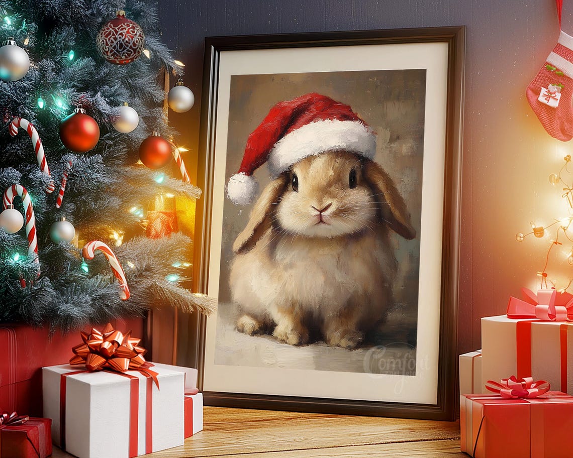 Precious Sweet Lop Eared Bunny in Santa Hat Holiday Art Poster - Image 5