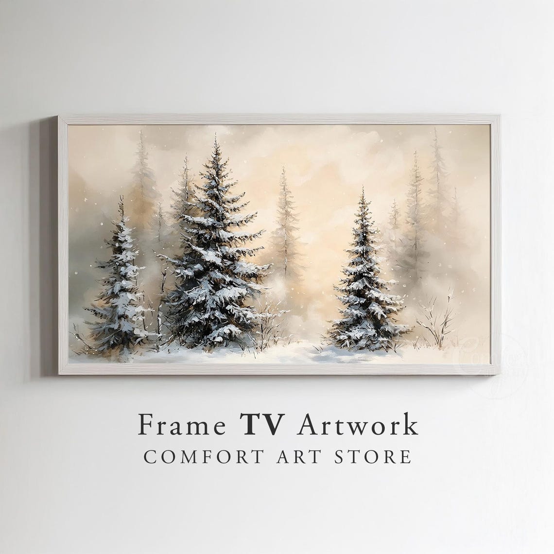 Serene Snow Covered Pine Trees In A Misty Winter Forest Wall Art - Image 2