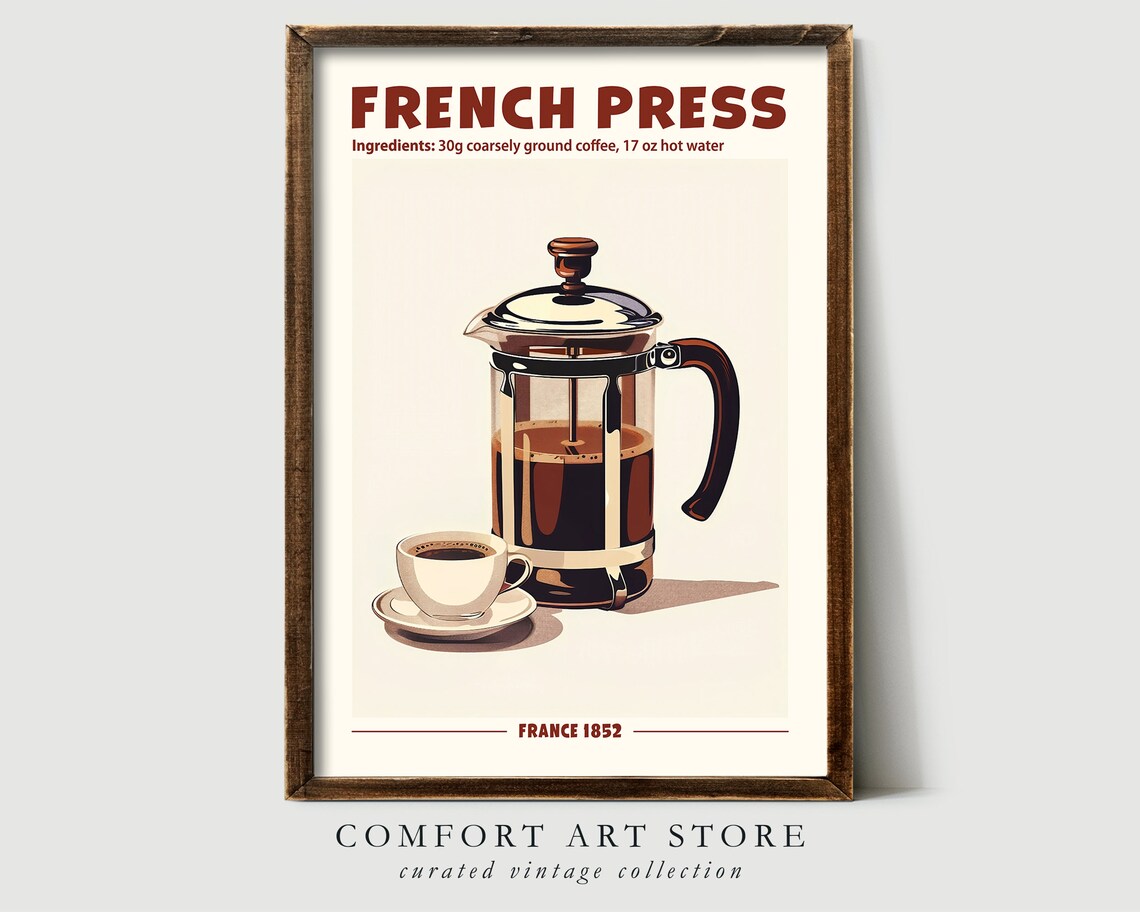 Retro French Press Coffee Print, Kitchen Bar Decor - Image 3