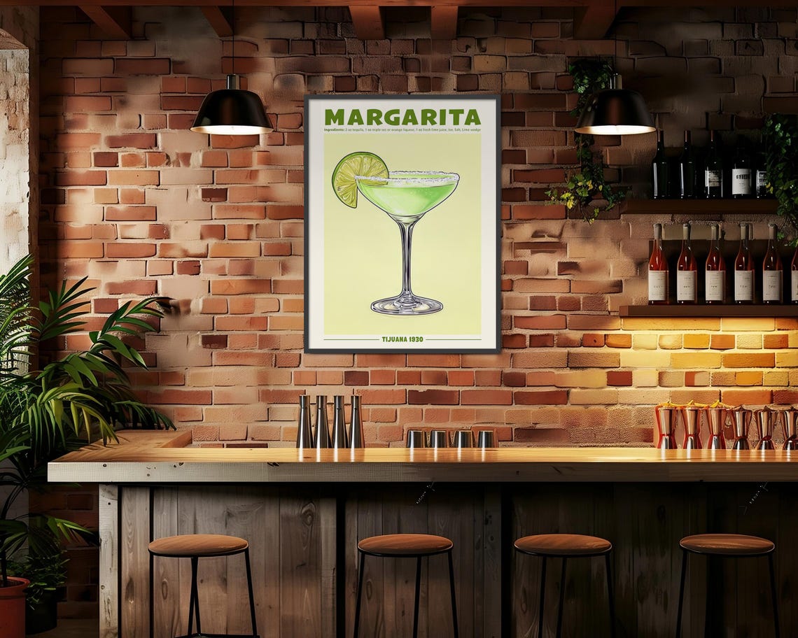Margarita Cocktail Recipe Tijuana 1930 Retro Bar Decor Poster - Image 3