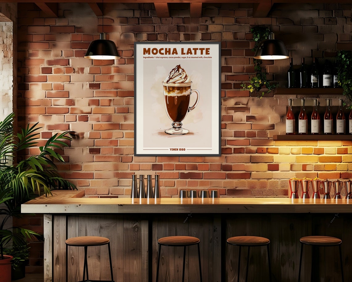 Mocha Latte Recipe With Ingredients Retro Coffee Kitchen Poster - Image 4