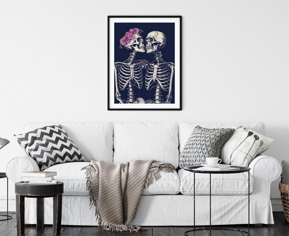 Skeleton Lovers With Pink Flower Crown Dark Gothic Romance Poster - Image 5