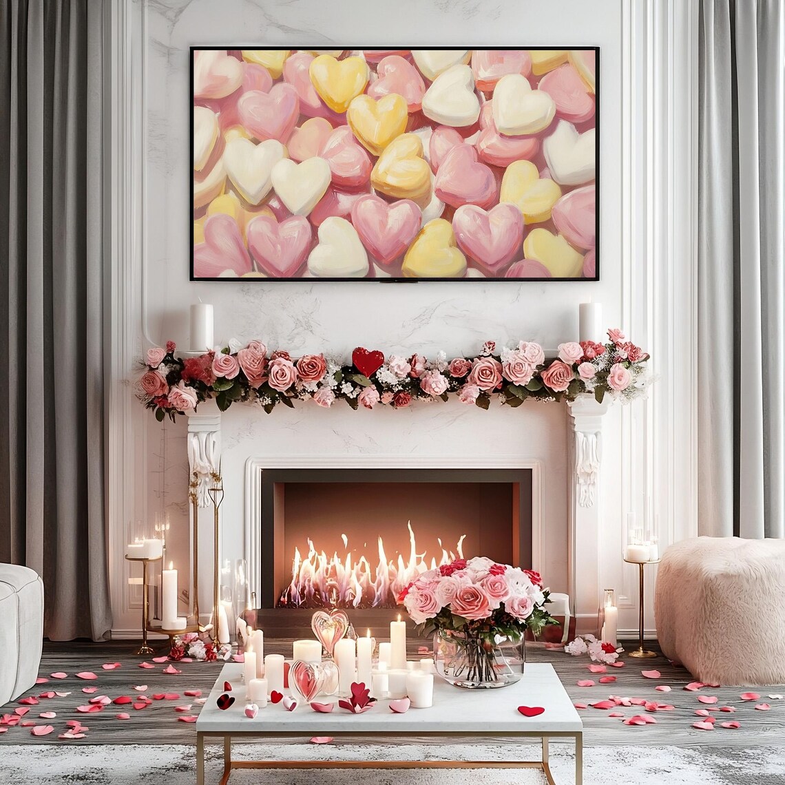 Pastel Heart Candies Pile Painting Frame TV Art Sweet Valentine Poster - Image 4