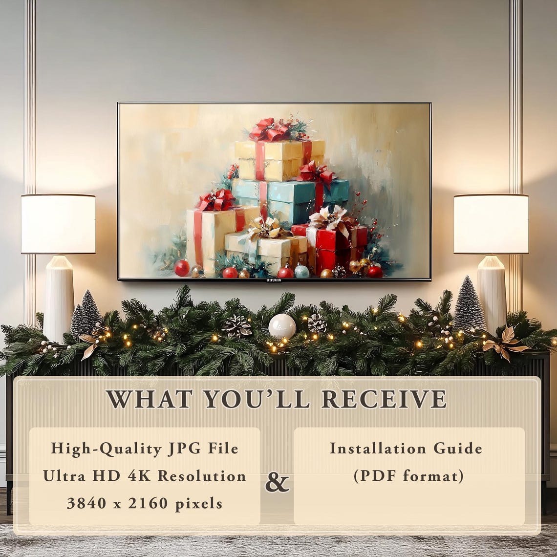 Gift Box Frame Tv Art Vintage Christmas Antique Christmas Ornament Christmas Painting Christmas Frame Tv Holiday Scene Winter Gifts - Image 5