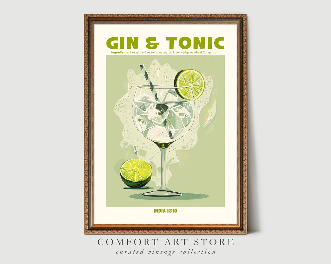 Gin and Tonic Cocktail Recipe Retro Kitchen Bar Decor Wall Art - Image 2